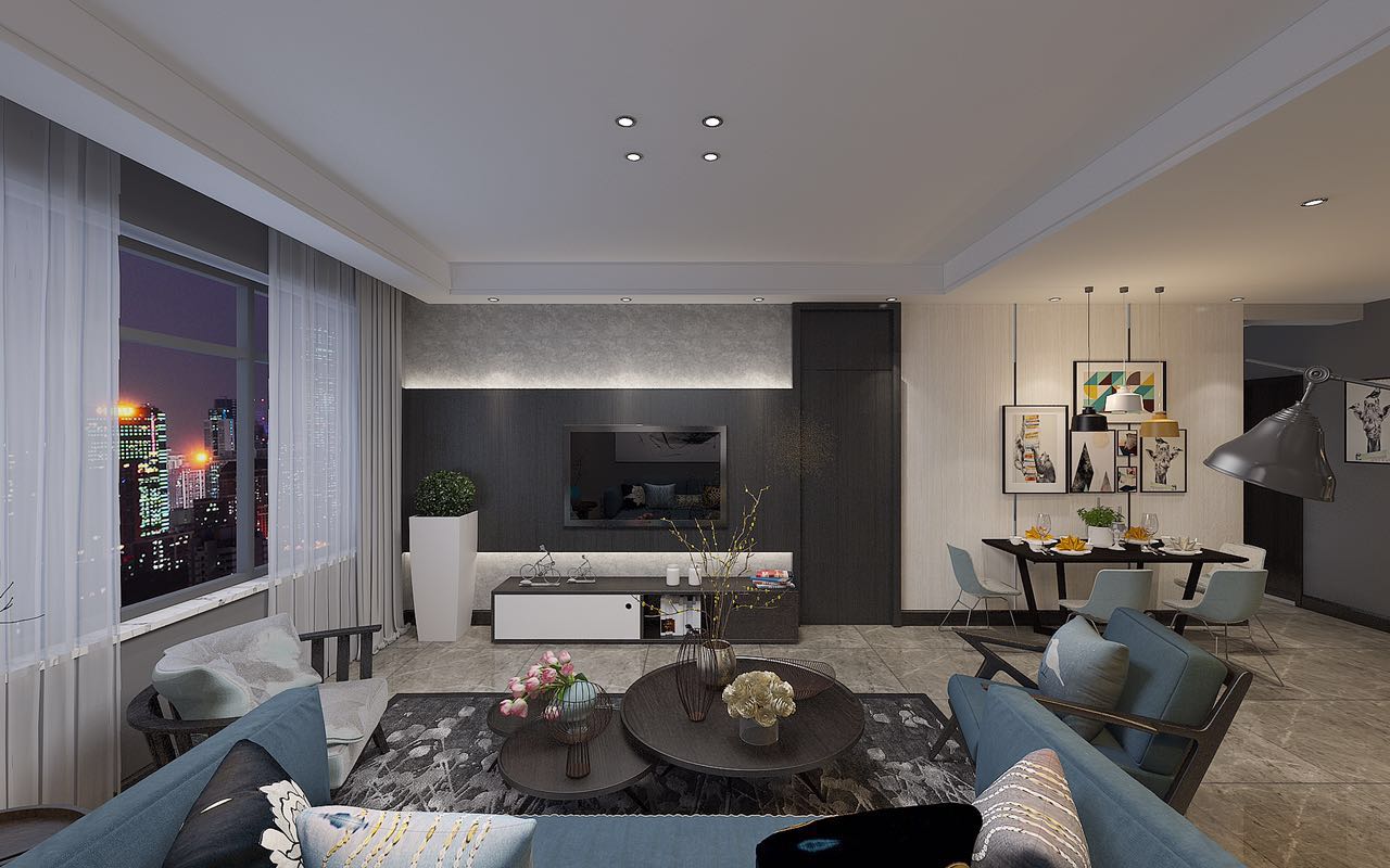 后现代风格两室一厅一厨一卫装修设计效果图 家装案例